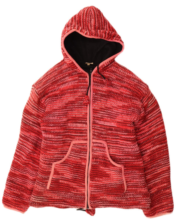 Damski sweter rozpinany z kapturem w stylu VINTAGE UK 16, duża, wełniana w czerwone plamki