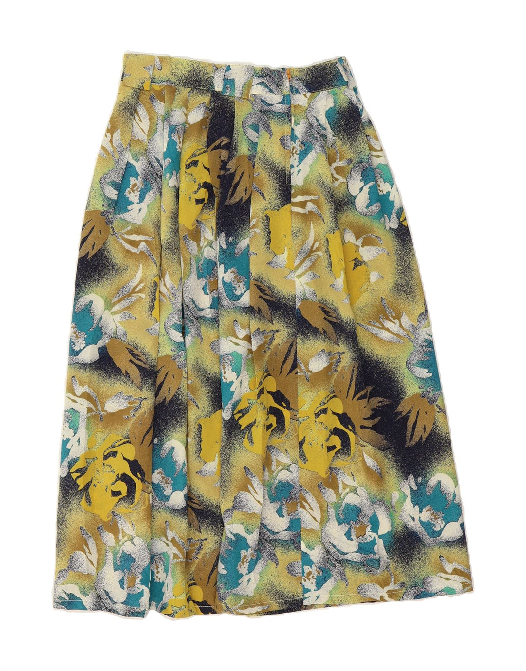 VINTAGE Womens A-Line Skirt IT 42 Medium W26 Yellow Floral Polyester Vintage Vintage and Second-Hand Vintage from Messina Hembry 