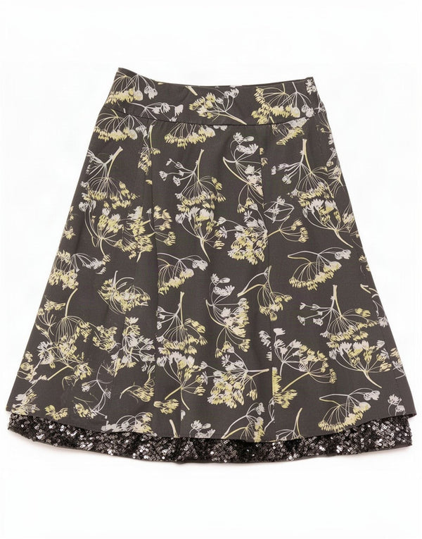 Laura Ashley Damska spódnica o linii A UK 10 mała W28 Szara bawełna w kwiaty