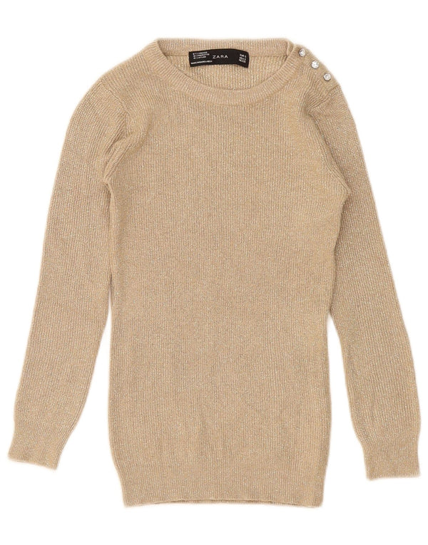 Damski sweter Zara z dekoltem w łódkę UK 8 Small Beżowy nakrapiany wiskoza