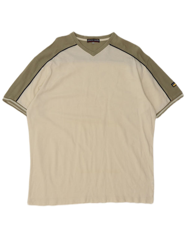 T-shirt męski Pierre Cardin, bawełniany top 3XL w kolorze złamanej bieli
