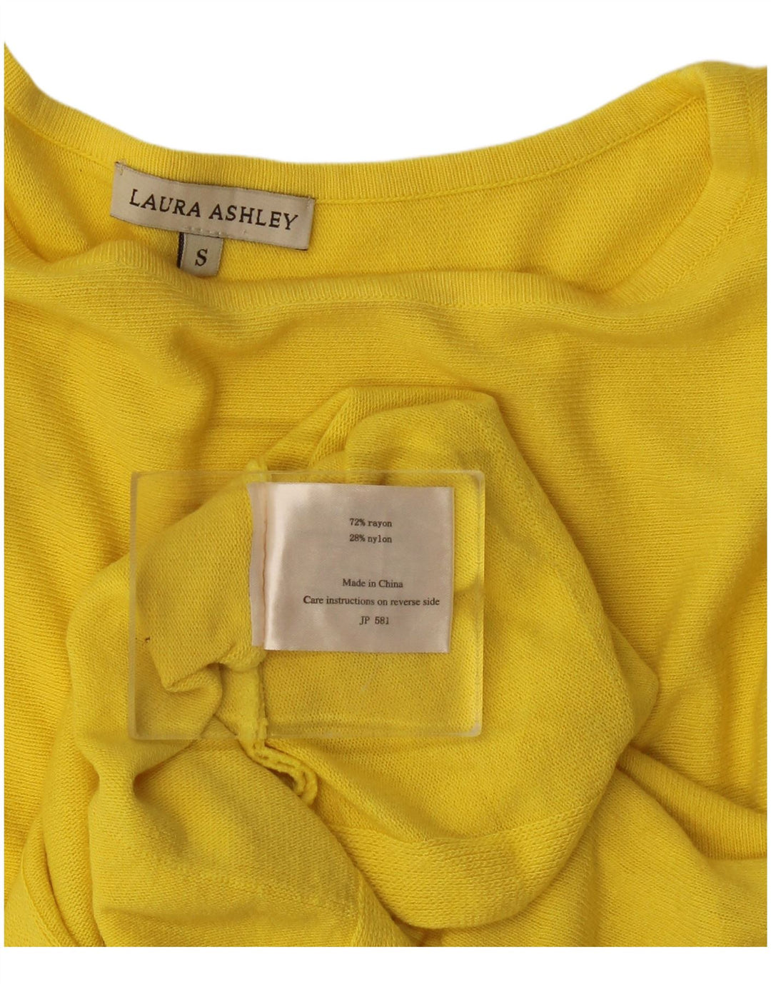 Damska bluzka z falbaną z przodu Laura Ashley Top UK 10 Small Yellow Rayon