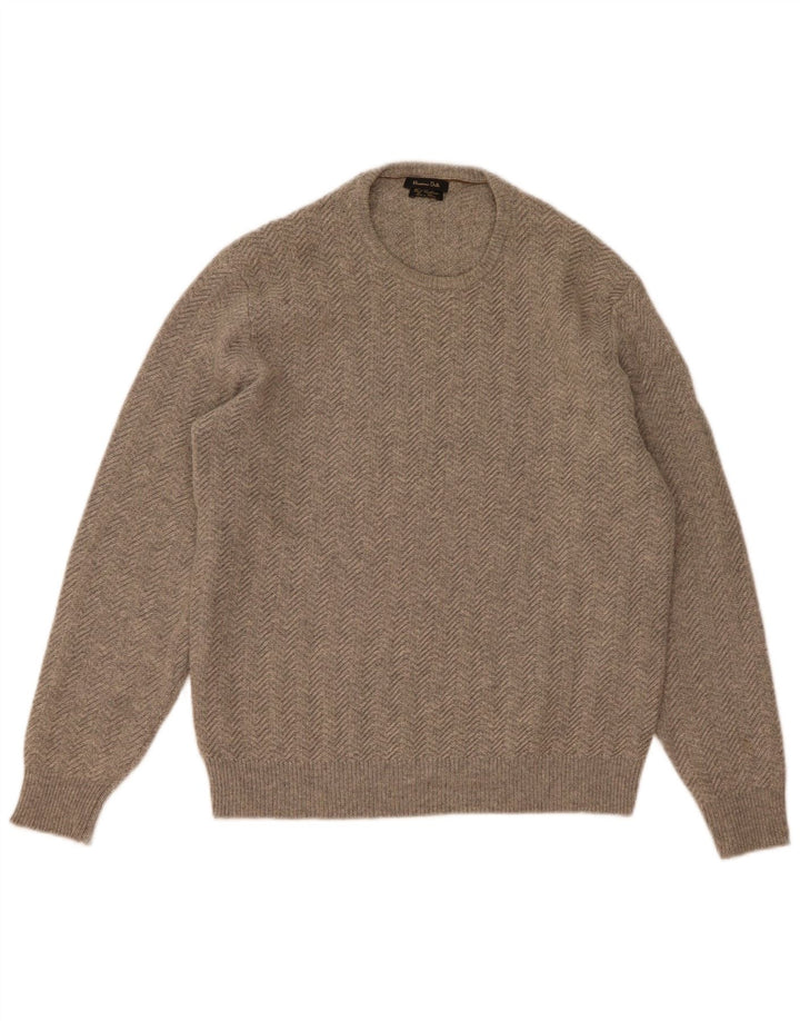 Sweter damski Massimo Dutti z okrągłym dekoltem UK 18 XL, szary w jodełkę