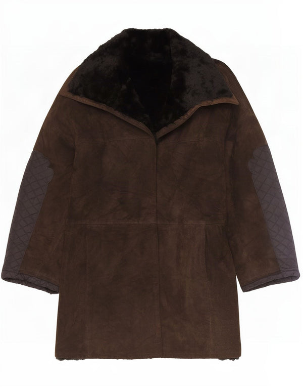 Vintage damska otwarta kurtka shearling UK 12 średni brąz