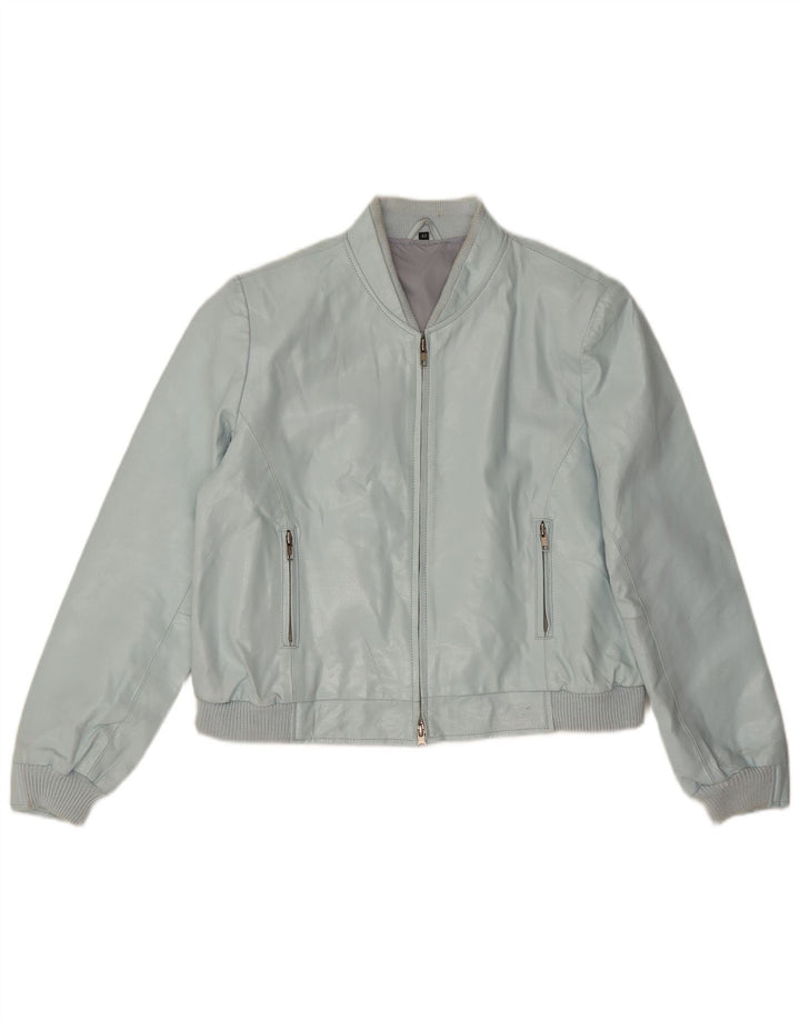 Vintage damska kurtka bomber ze sztucznej skóry IT 44 średni niebieski