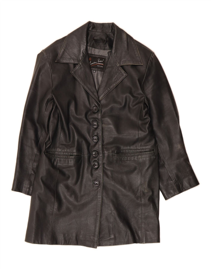 VINTAGE Womens Leather Coat UK 20 2XL Black Leather Vintage Vintage and Second-Hand Vintage from Messina Hembry 