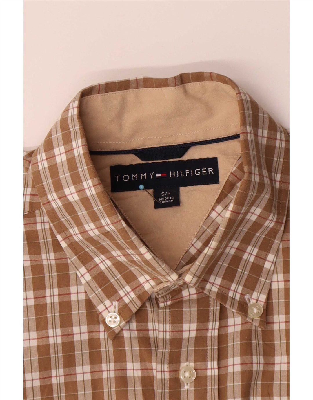 Męska koszula z krótkim rękawem Tommy Hilfiger w małą brązową kratkę, bawełniana
