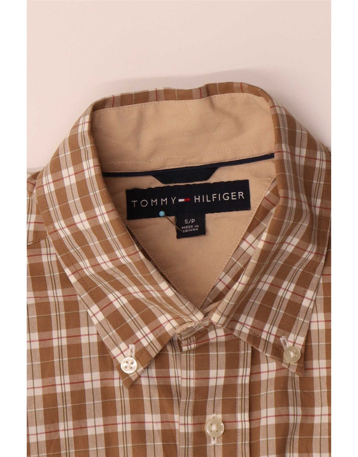 Męska koszula z krótkim rękawem Tommy Hilfiger w małą brązową kratkę, bawełniana
