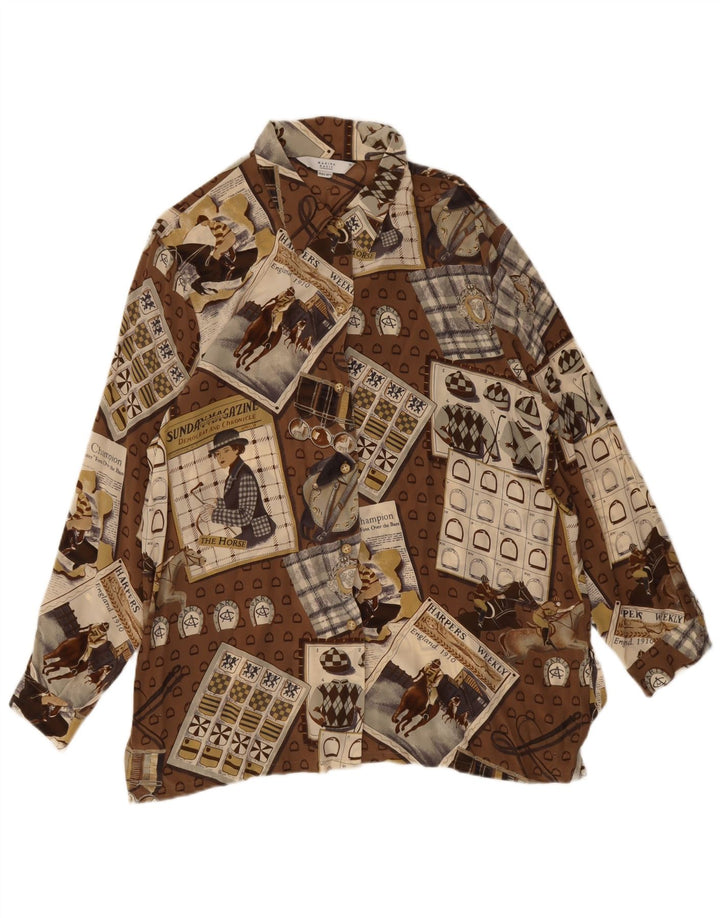 Damska wysoka bluzka koszulowa Marina Rinaldi rozmiar 25, duży brązowy patchwork