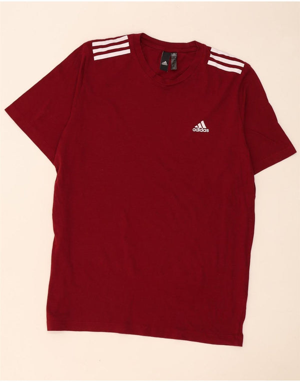 Adidas Męski T-shirt Top Duży Burgundowy Bawełniany