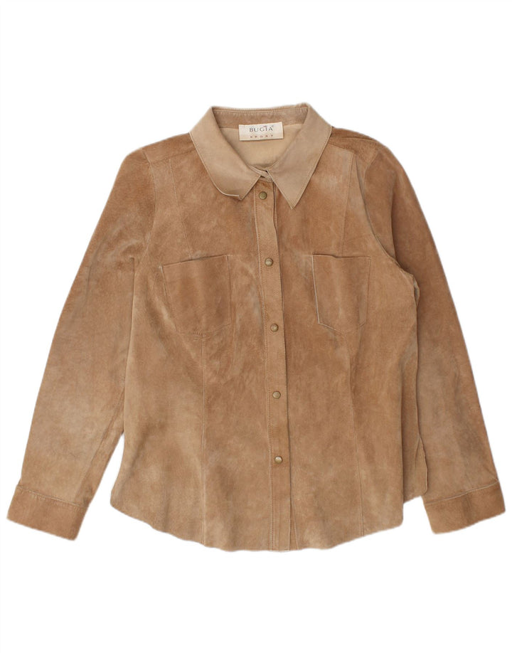 Zamszowa koszula damska w stylu vintage IT 48 XL, brązowa skóra