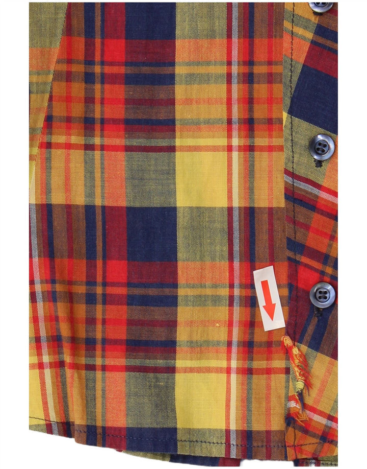 Koszula damska z krótkim rękawem VINTAGE UK 10 w małą wielobarwną kratkę