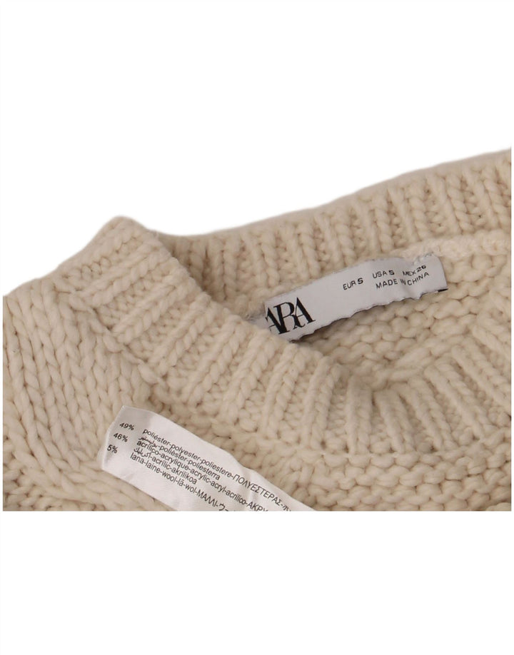 Damski sweter Zara z okrągłym dekoltem, UK 10, mały, biały poliester