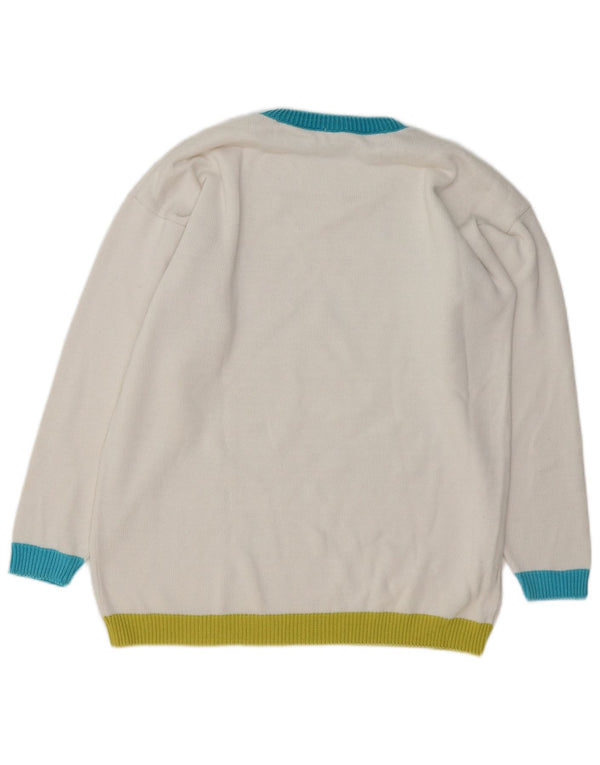 Sweter damski VINTAGE z okrągłym dekoltem UK 16, duży, biały, z blokami kolorów