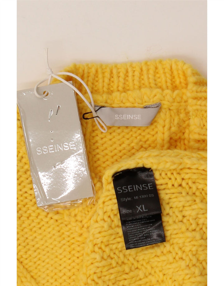 Męski sweter z wycięciem pod szyją SSEINSE XL Żółty akryl