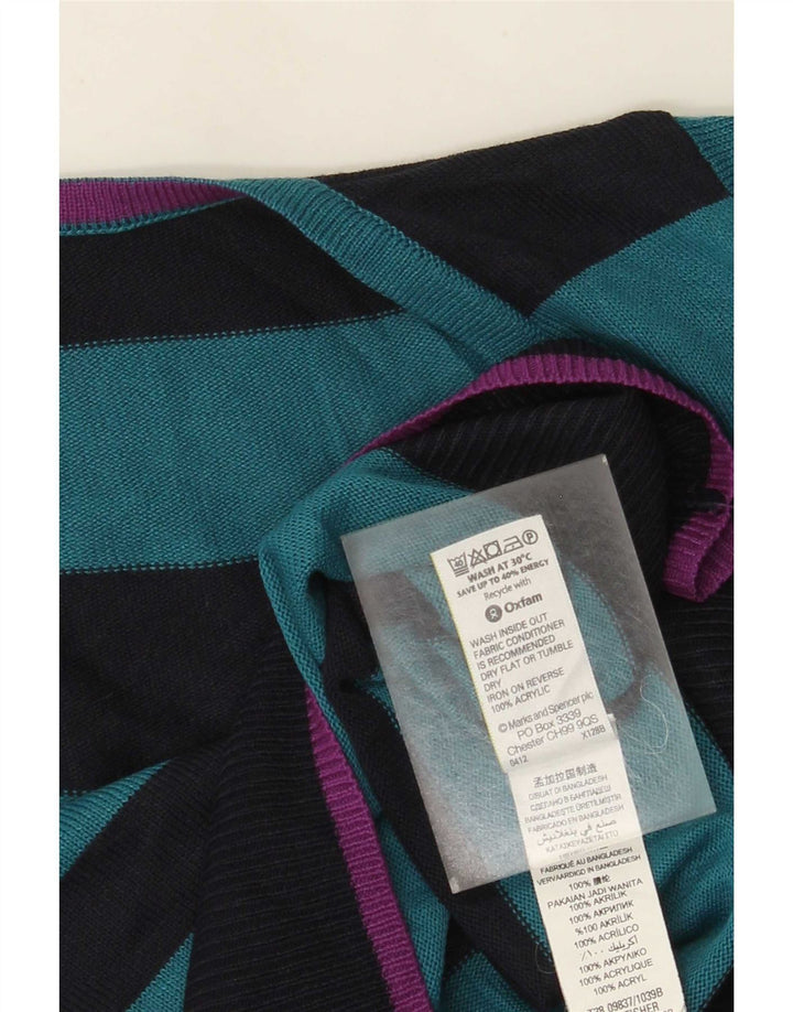 Marks & Spencer Damski sweter z dekoltem w kształcie litery V, UK 12, średnie niebieskie paski