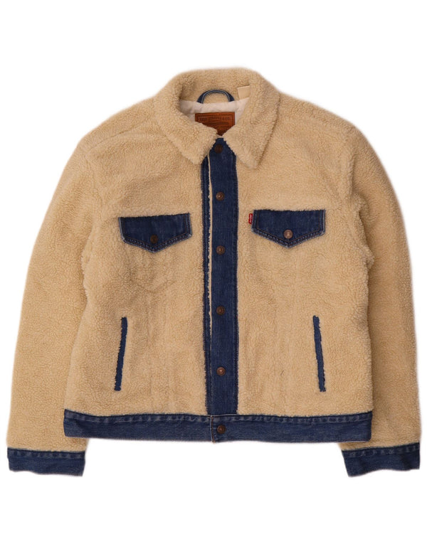 Damska kurtka polarowa Levi's Crop Denim UK 16, duża, beżowa, z blokami kolorów