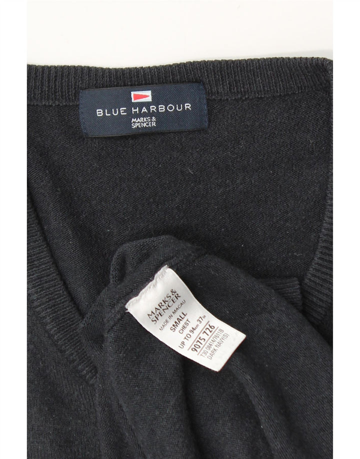 Męski sweter Marks & Spencer Blue Harbor z dekoltem w kształcie litery V, mały, granatowy