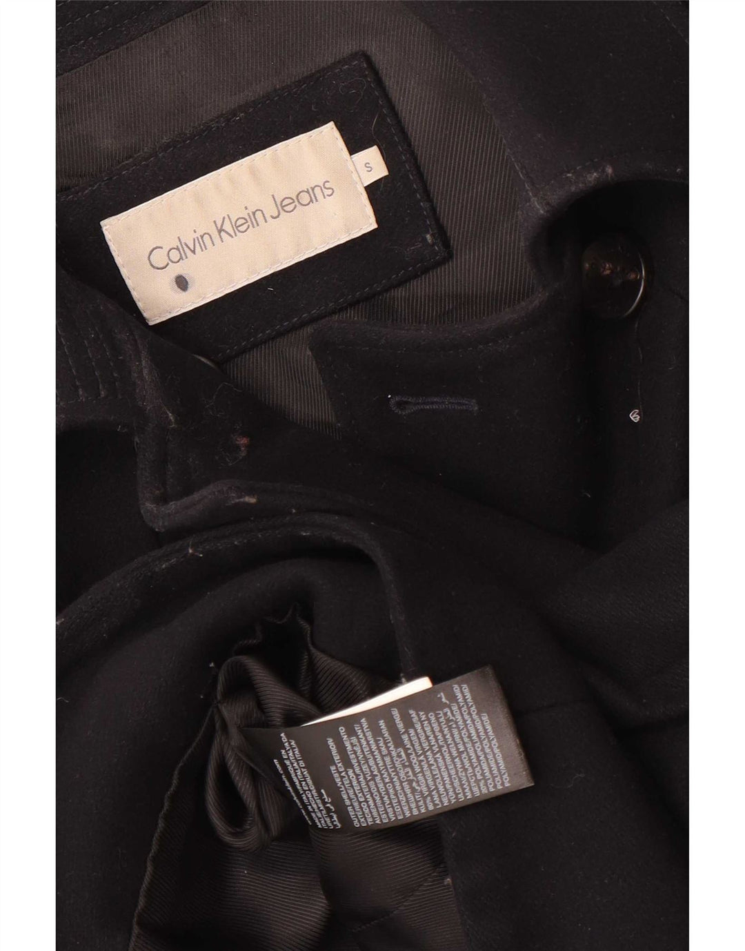 Damski płaszcz oversize Calvin Klein Jeans typu pea UK 10, mały, granatowy, wełniany