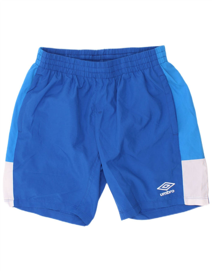 Chłopięce spodenki sportowe Umbro 11-12 lat, duże, niebieskie, poliestrowe bloki kolorów