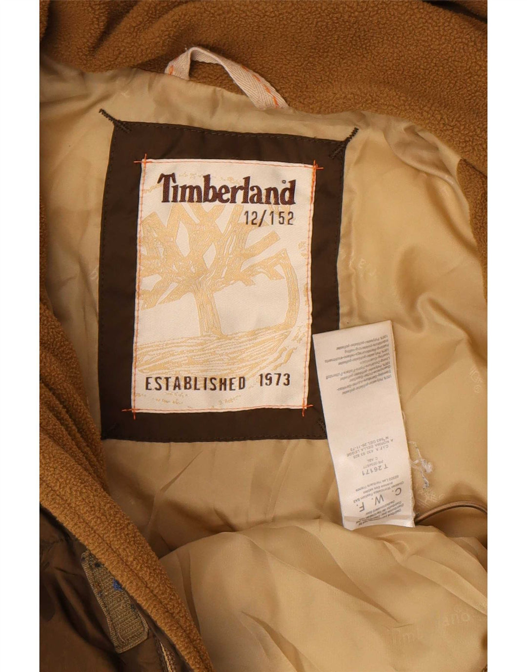 Chłopięca kurtka z kapturem i grafiką Timberland, wyściełana, 11-12 lat, brązowy poliester