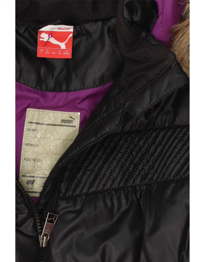 Dziewczęca wyściełana kurtka z kapturem Puma 11-12 lat, czarny poliester