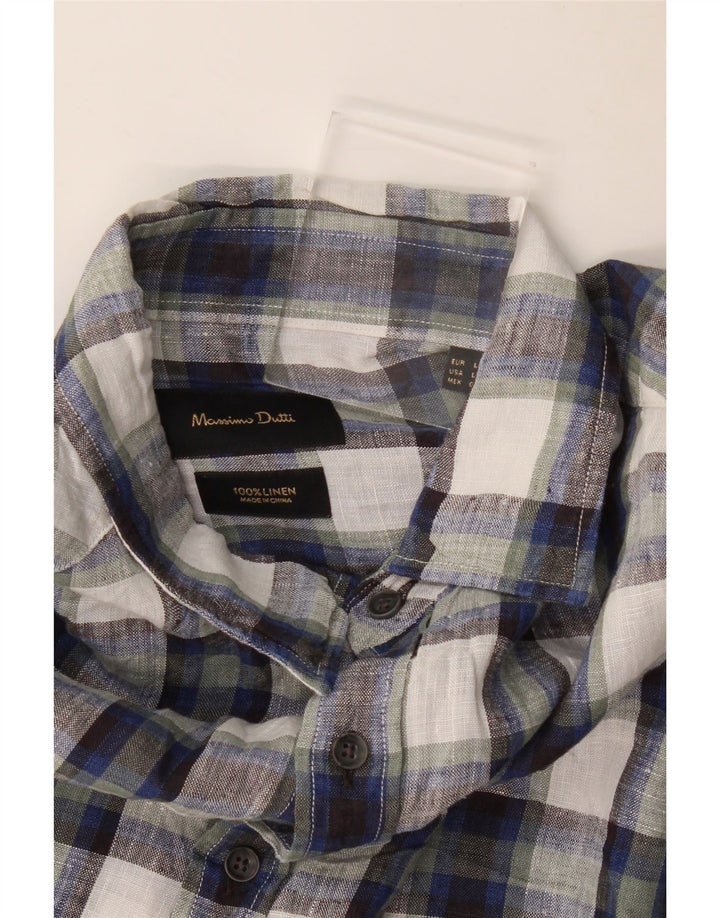 Koszula męska Massimo Dutti, duża, lniana w granatową kratę