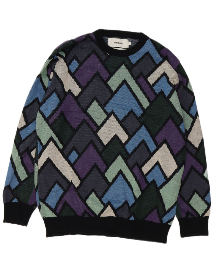Męski sweter z okrągłym dekoltem w stylu vintage, średniej wielobarwnej geometrycznej bawełny