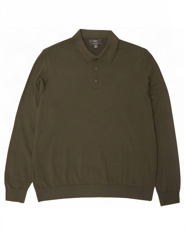 Marks & Spencer Męski sweter polo XL, bawełniany khaki