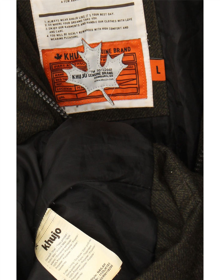 KHUJO Womens Hooded Padded Coat UK 16 Large Khaki Polyester Vintage KHUJO and Second-Hand KHUJO from Messina Hembry 
