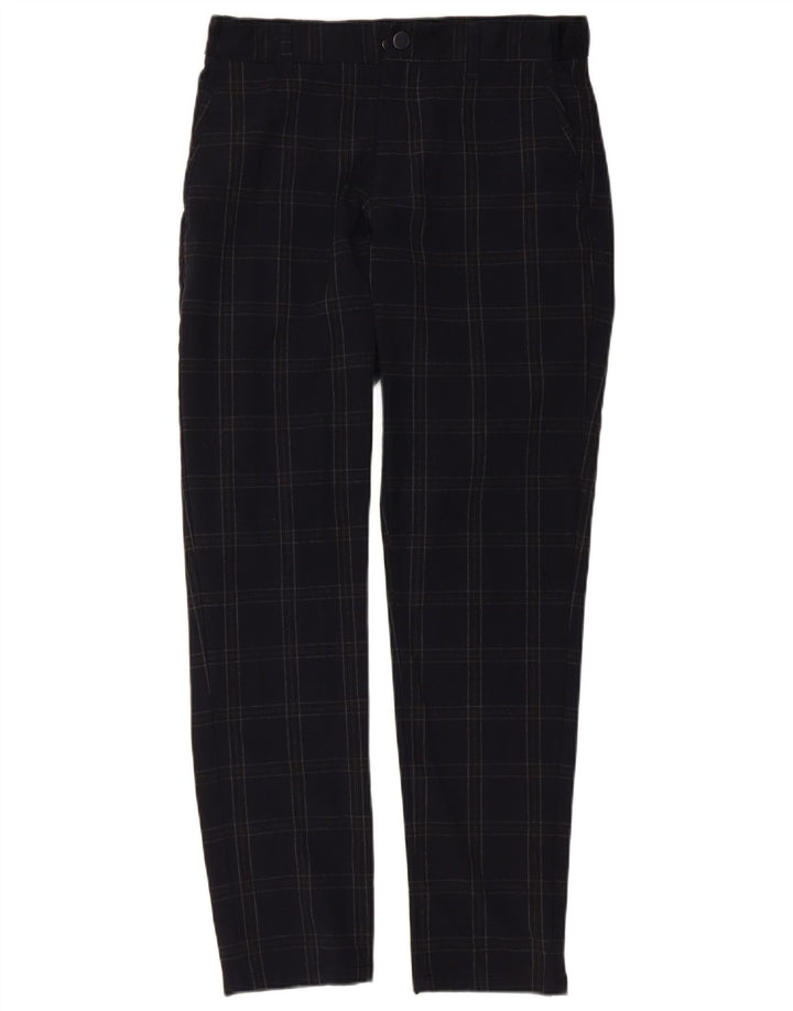 Męskie spodnie chino typu slim, małe, W30 L29, granatowe, poliestrowe w kratę