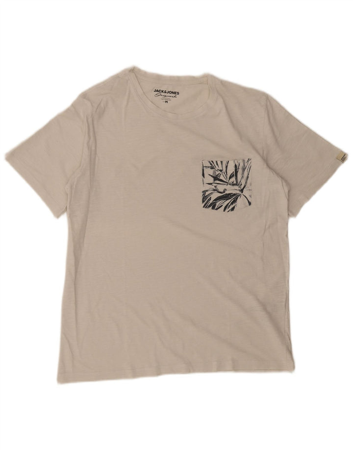 T-shirt męski JACK & JONES Średnio-biały, bawełniany w kwiaty