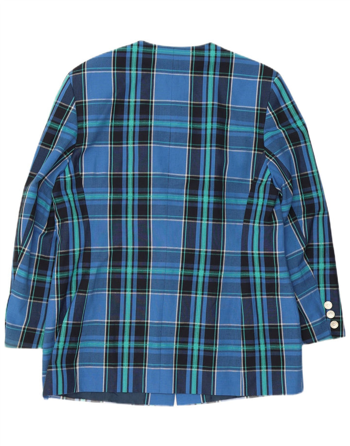 RAVENS Womens 9 Button Blazer Jacket UK 18 XL Blue Check Nylon