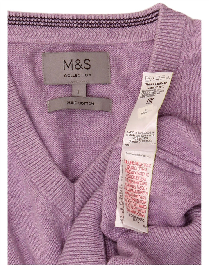 Marks & Spencer Męski sweter z dekoltem w kształcie litery V, duży, fioletowy, bawełniany