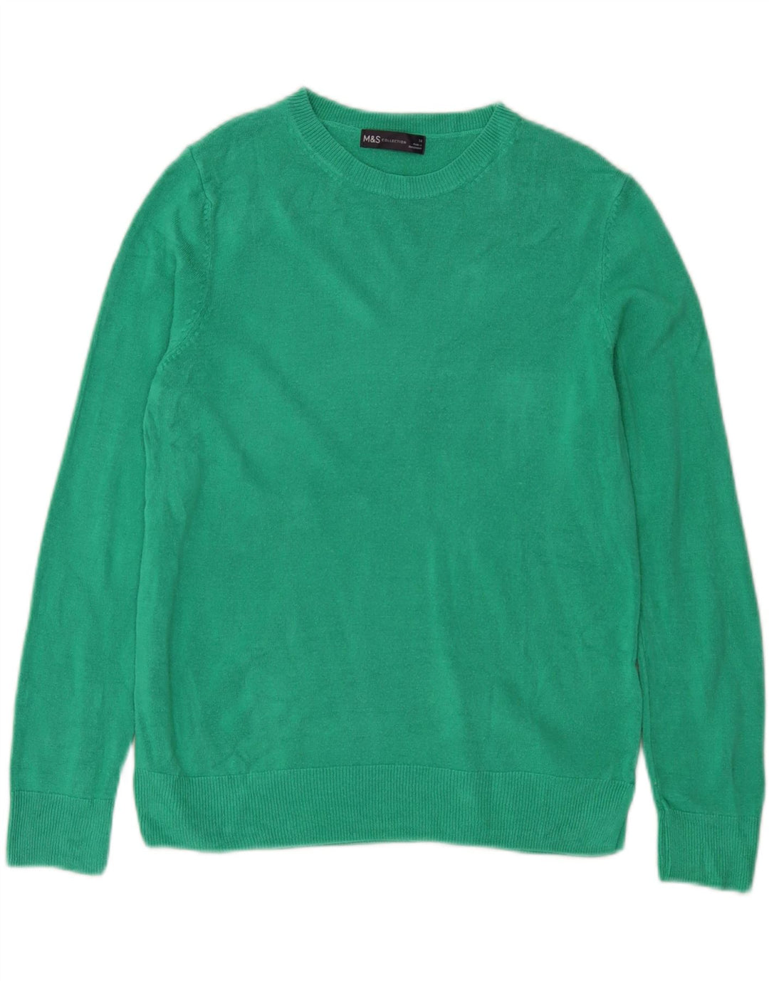 Marks & Spencer Damski sweter z okrągłym dekoltem, UK 14, średni zielony akryl