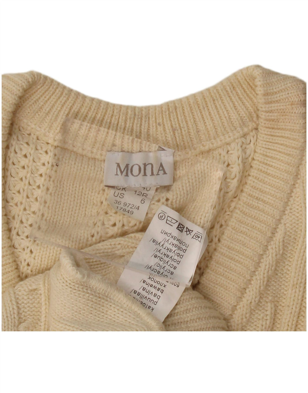 Damski sweter Mona z dekoltem w kształcie litery V, UK 12, średni beż, bawełna