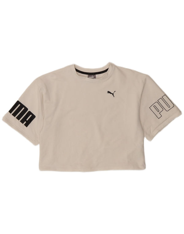 Damska koszulka Puma Crop Oversize z grafiką Top UK 10 Small White Cotton
