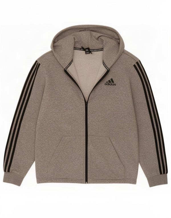 Adidas Męski sweter z kapturem i zamkiem błyskawicznym, średnioszary, bawełniany z plamkami