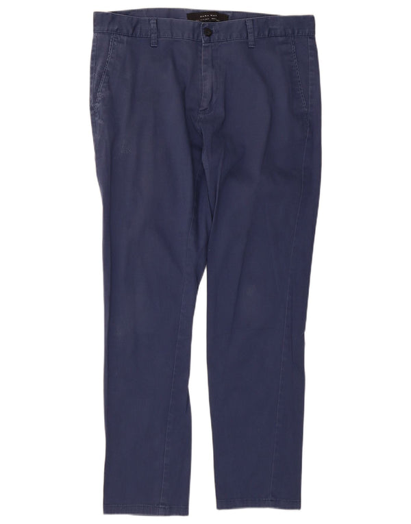 Zara Mens Slim Chino Trousers EU 42 Large W32 L28 Navy Blue Cotton