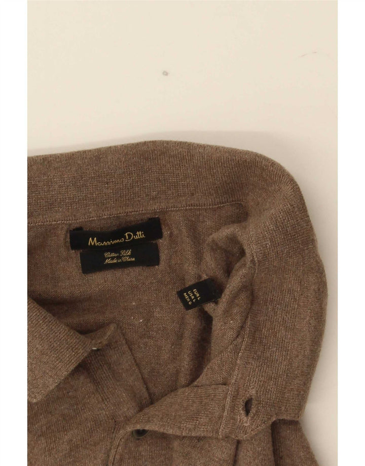 Męski sweter polo Massimo Dutti, duży, brązowy, bawełniany