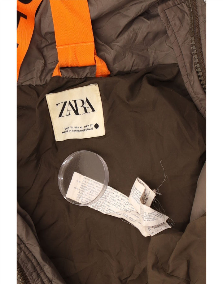 Damska kurtka z kapturem, oversize, wyściełana Zara UK 18 XL, brązowy nylon