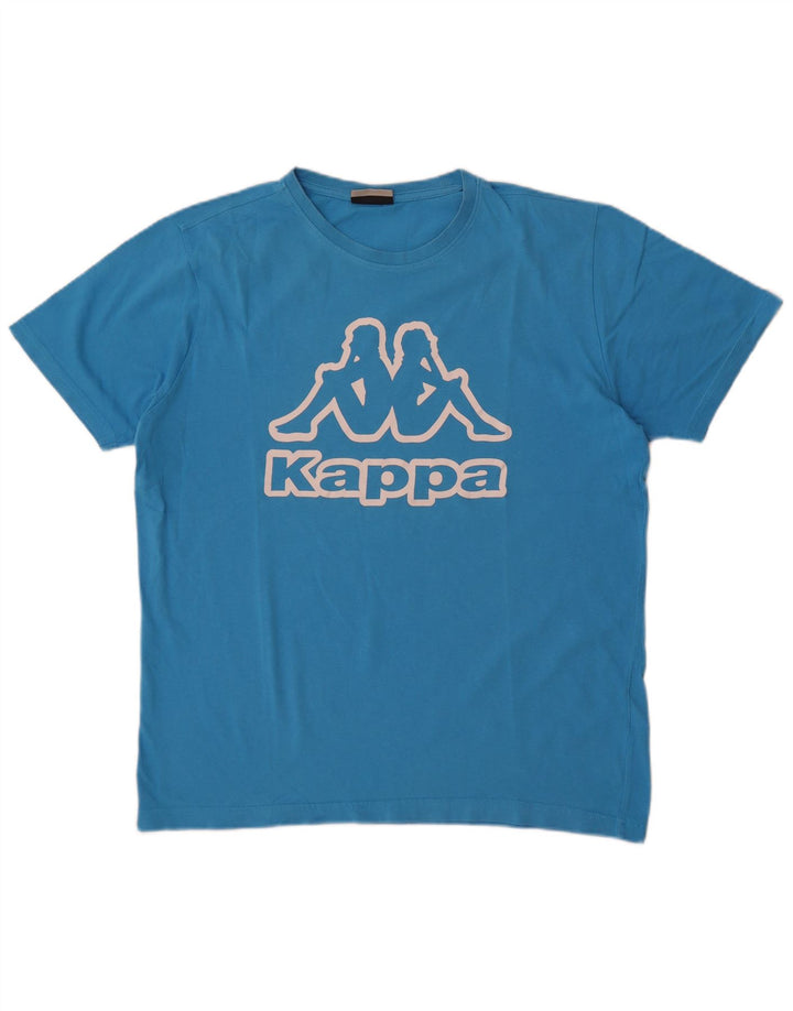 Męski T-shirt z grafiką Kappa, duży, niebieski, bawełniany