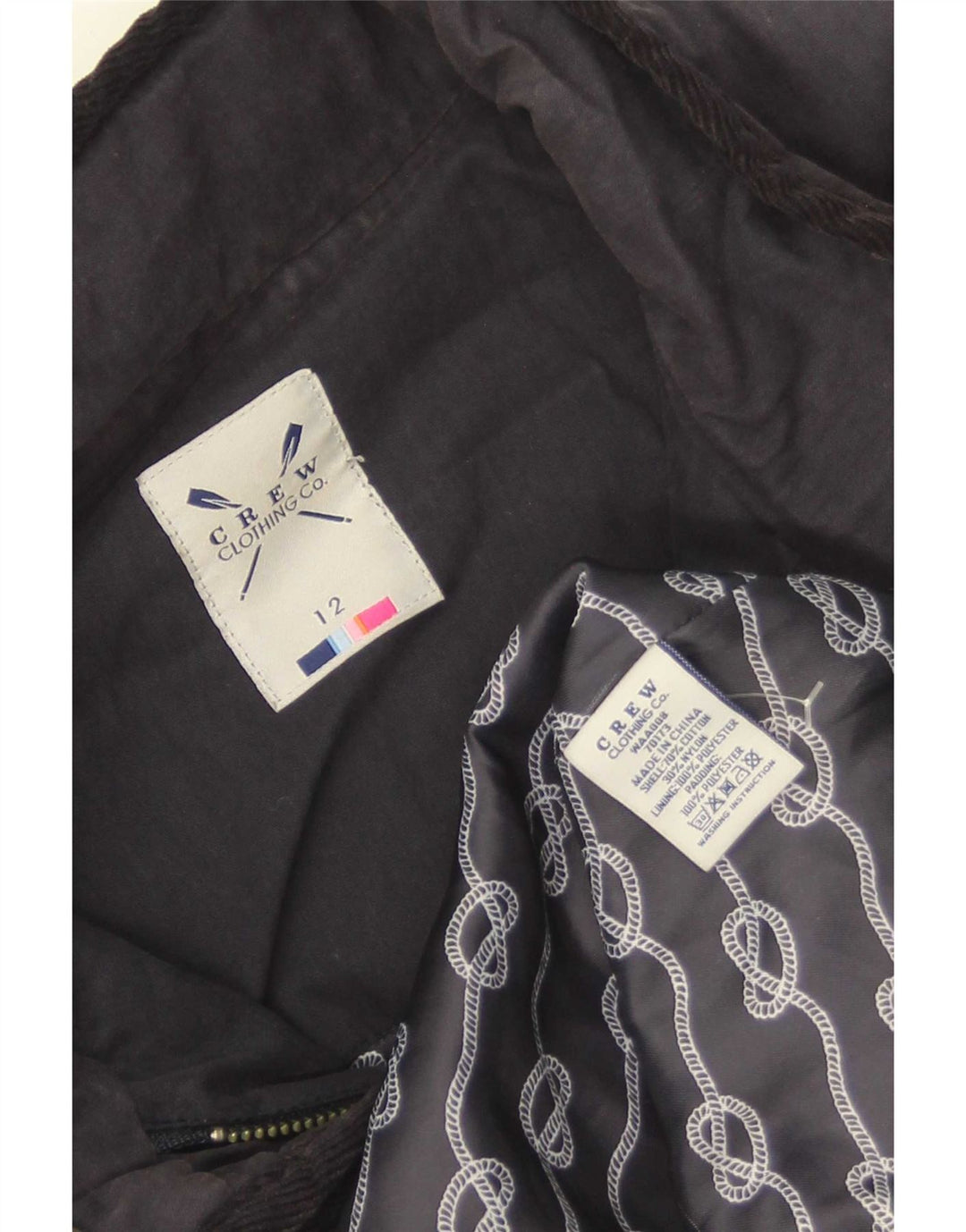 Crew Clothing Damska pikowana kurtka UK 12, średnia, granatowa, bawełniana