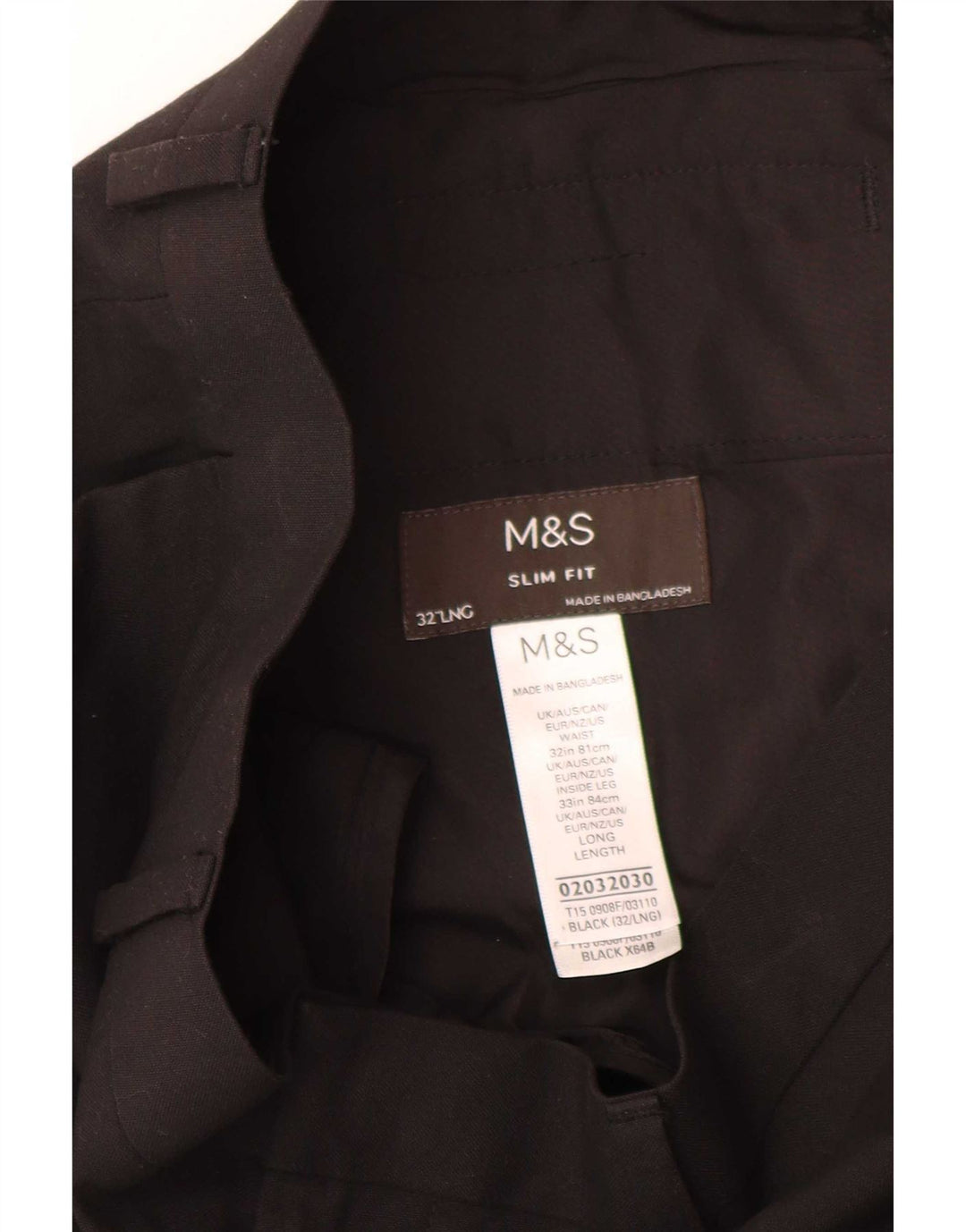 Marks & Spencer Męskie spodnie garniturowe slim fit W32 L33 Czarny poliester