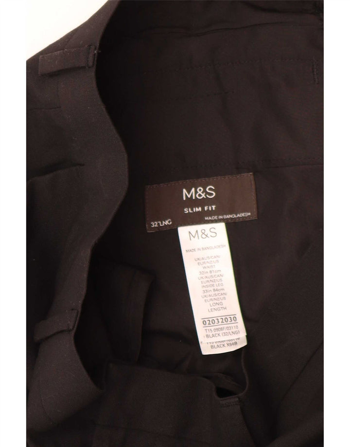 Marks & Spencer Męskie spodnie garniturowe slim fit W32 L33 Czarny poliester