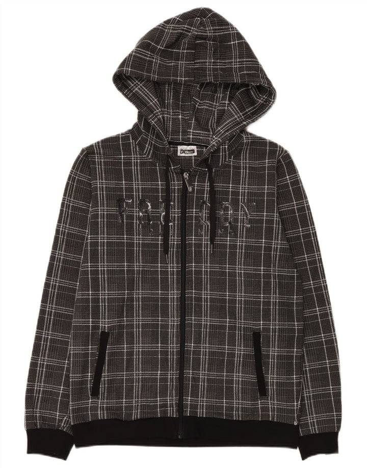 Damski sweter z kapturem i zamkiem błyskawicznym Freddy UK 10, mały, szary, bawełniany w kratkę