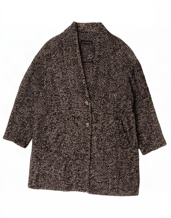 Damski płaszcz oversize Zara UK 16, duży, brązowy, wełniany w jodełkę