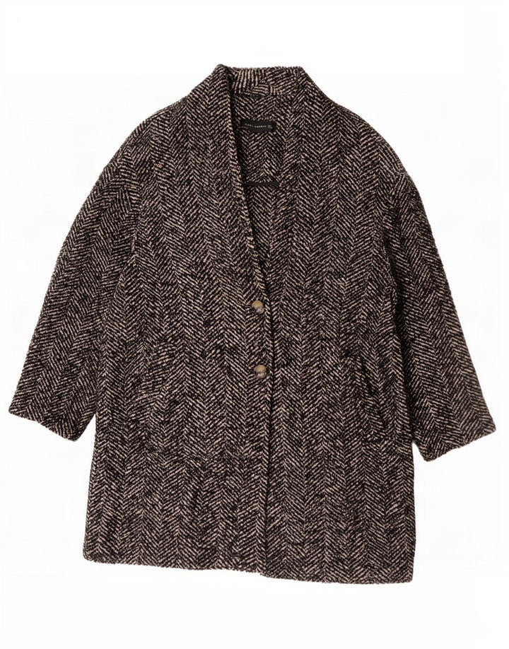 Damski płaszcz oversize Zara UK 16, duży, brązowy, wełniany w jodełkę