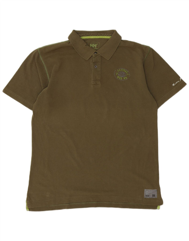 Męska koszulka polo HELLY HANSEN z grafiką, duża, bawełniana w kolorze khaki