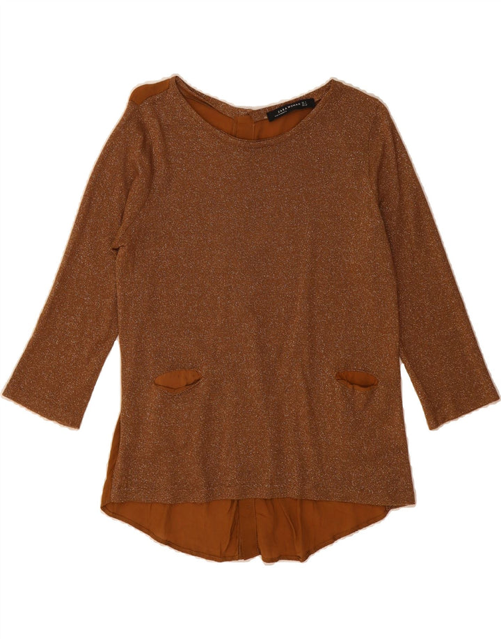 ZARA Womens Asymmetric Blouse Top UK 10 Small Brown Flecked Viscose Vintage Zara and Second-Hand Zara from Messina Hembry 